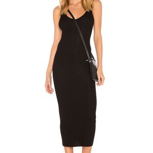 Enza Costa Black Silk-Blend Ribbed Midi Tank Dress Ribbon Straps Women’s Small